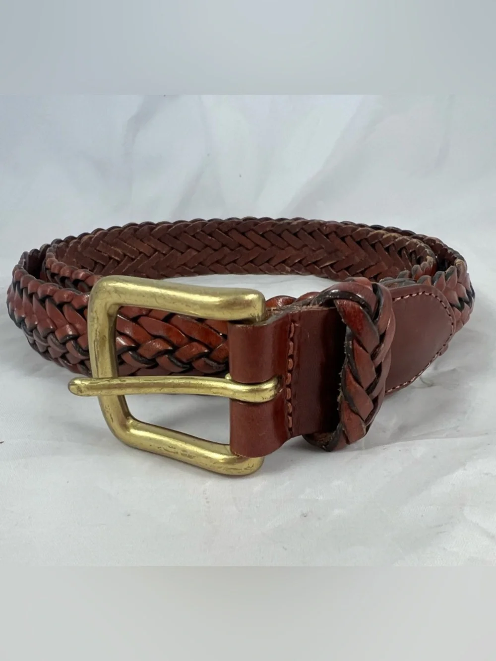 Vintage Coach Women's Braided Belt British Tan Leather Brass Buckle 32” 80 cm